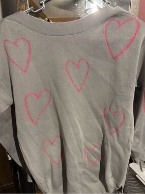 Gray Sweater with Pink Heart Pattern